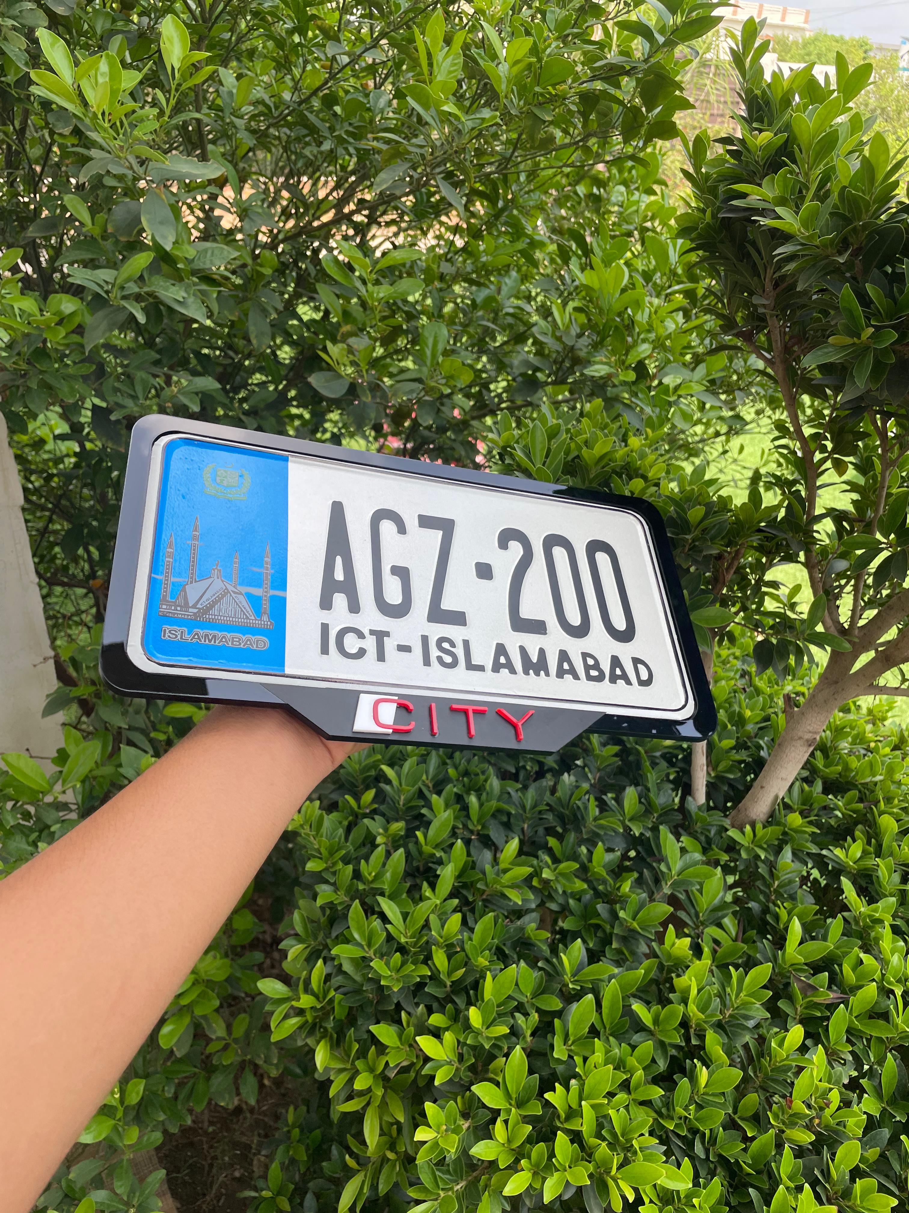 ICT Number Plate with Premium Black City Frame – Stylish Car Accessory 🚗✨"