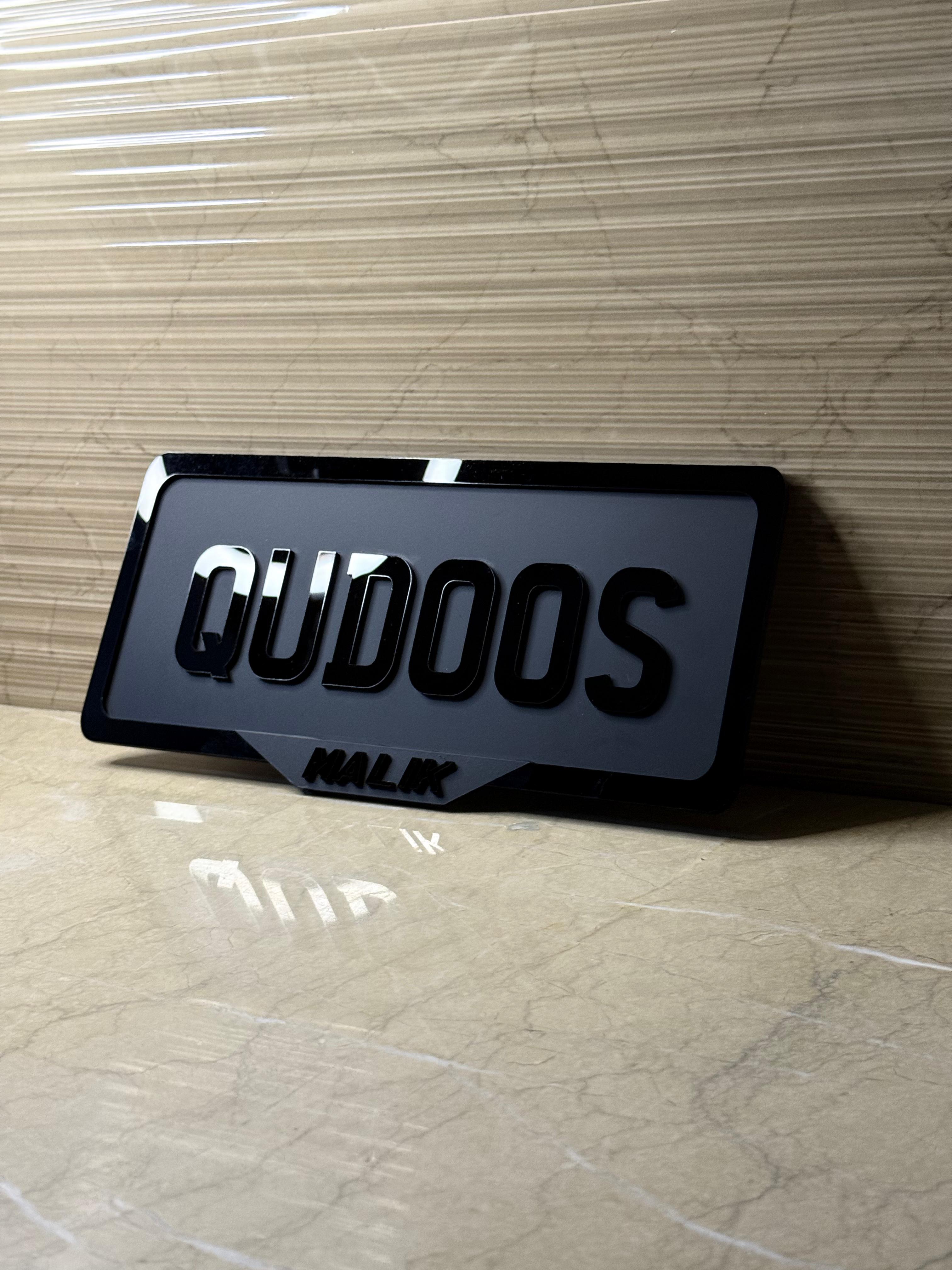 ✨ AURA Black 3D Acrylic Name Plate – Premium Gloss Finish