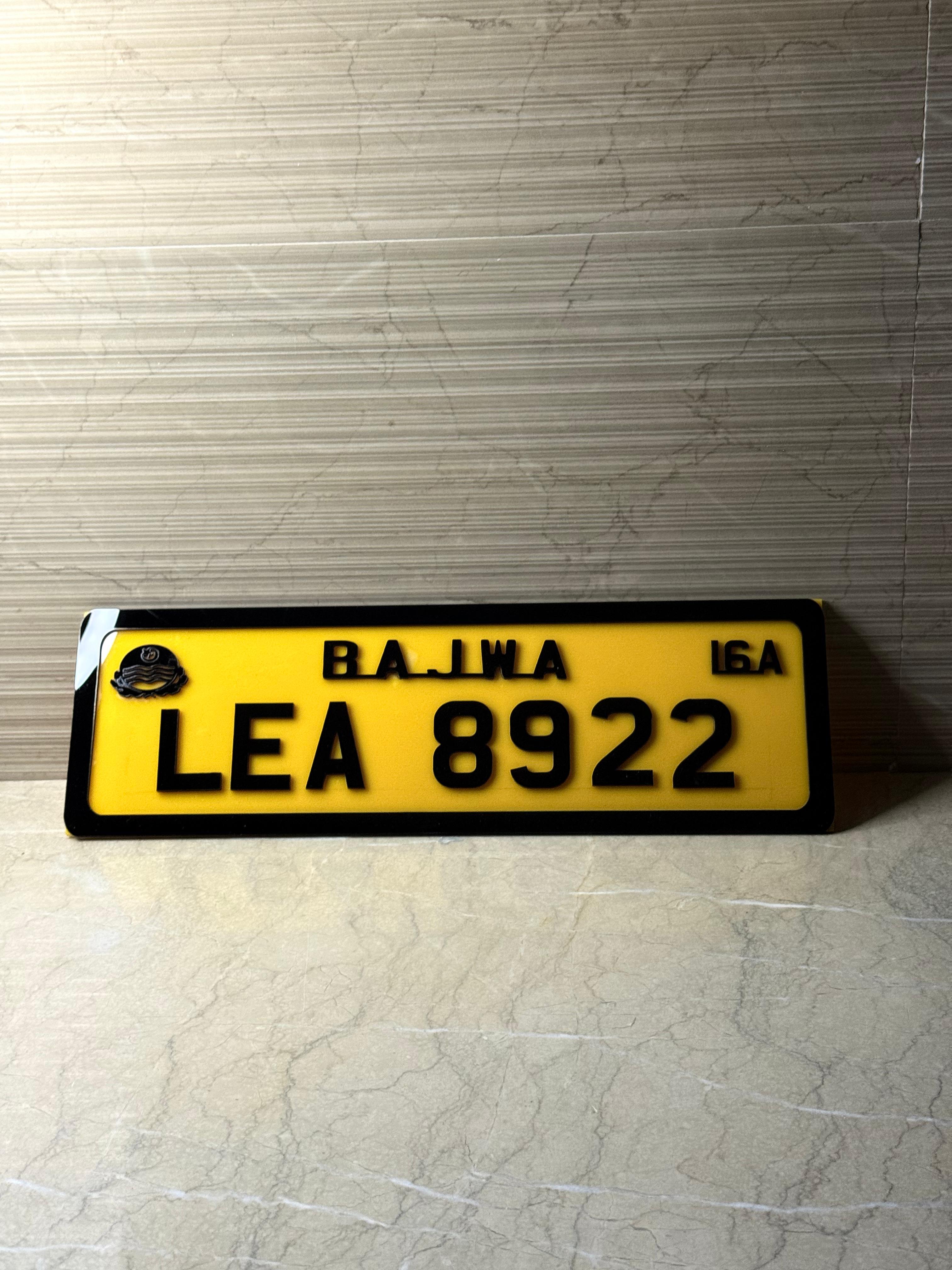 🚘 Custom UK Style Number Plate – LEA 8922 | 3D Text Edition 🟡🇵🇰
