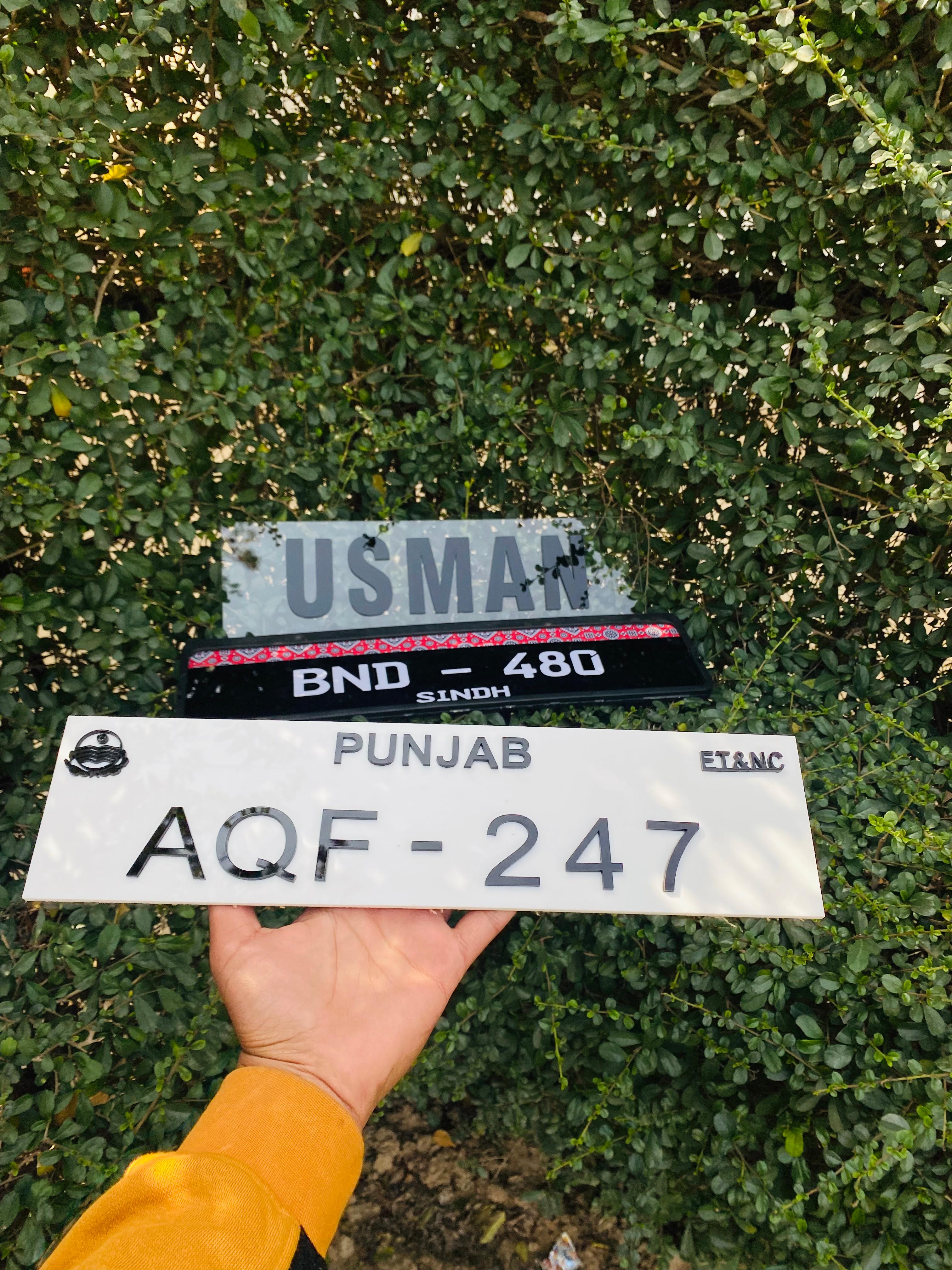 🇵🇰 Custom Pakistan Number Plates – Punjab | Name Plate Combo 🖤✨