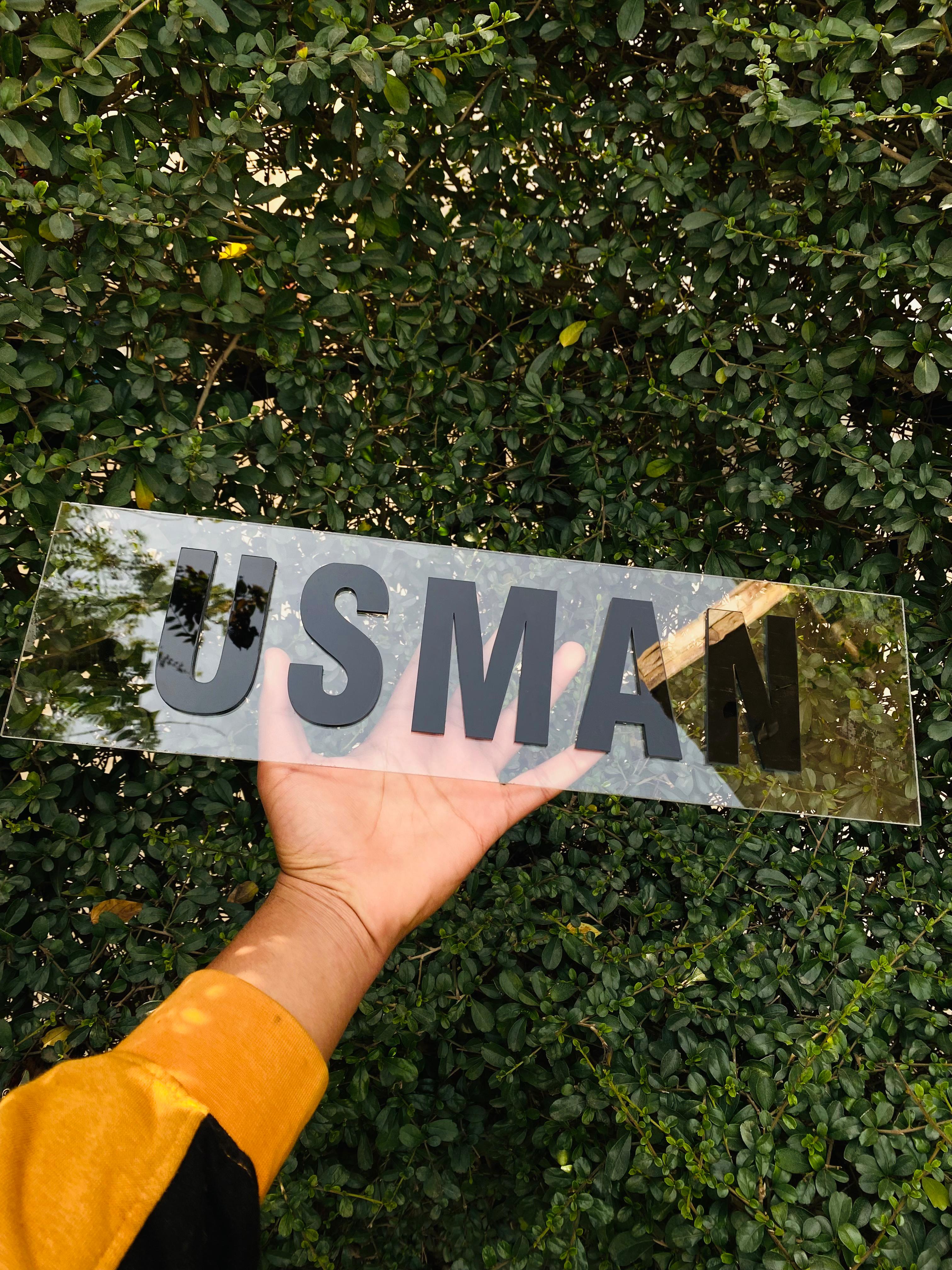✨ Custom Transparent Acrylic Name Plate – | 3D Black Letters 🖤
