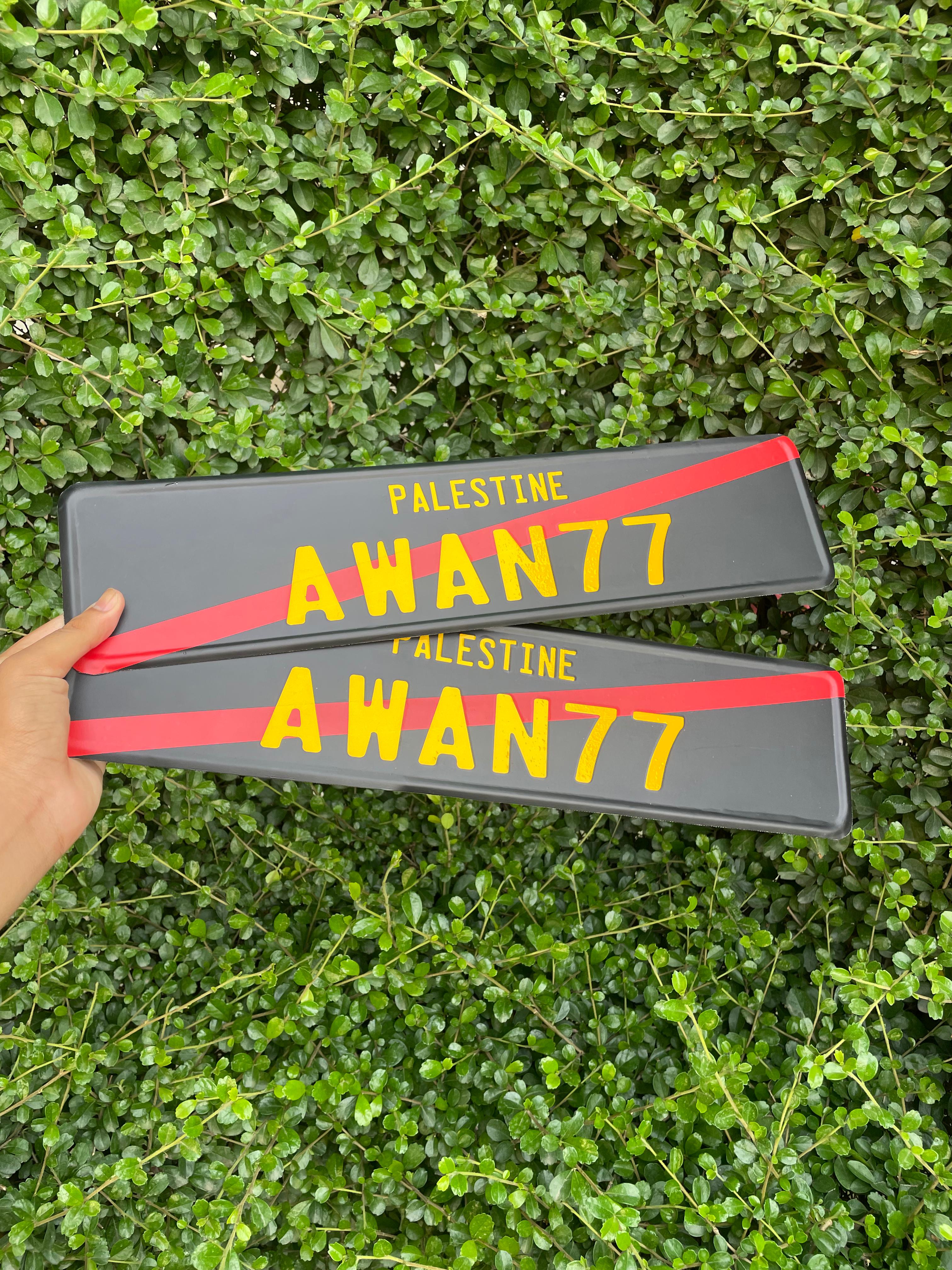 🇵🇸 Custom Palestine Style Number Plate –  with Red Slash | 3D Yellow Text 🔥