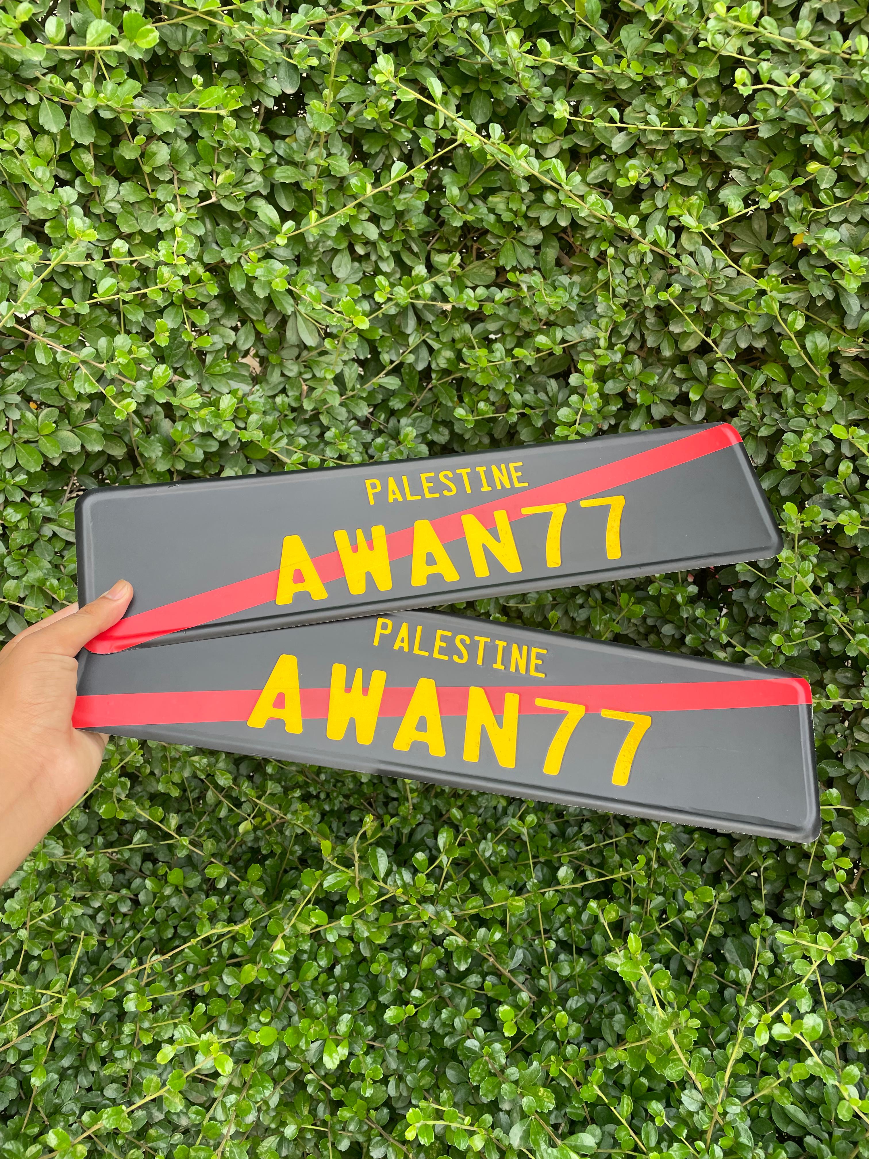 🇵🇸 Custom Palestine Style Number Plate –  with Red Slash | 3D Yellow Text 🔥